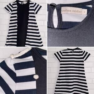 Carbon Soldier $110 Boutique Blk White Knit Nautical Military Girls Dress 6